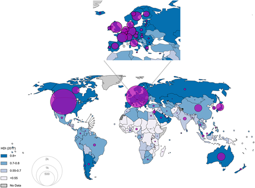 Weltkarte - Krebsförderung nach Regionen